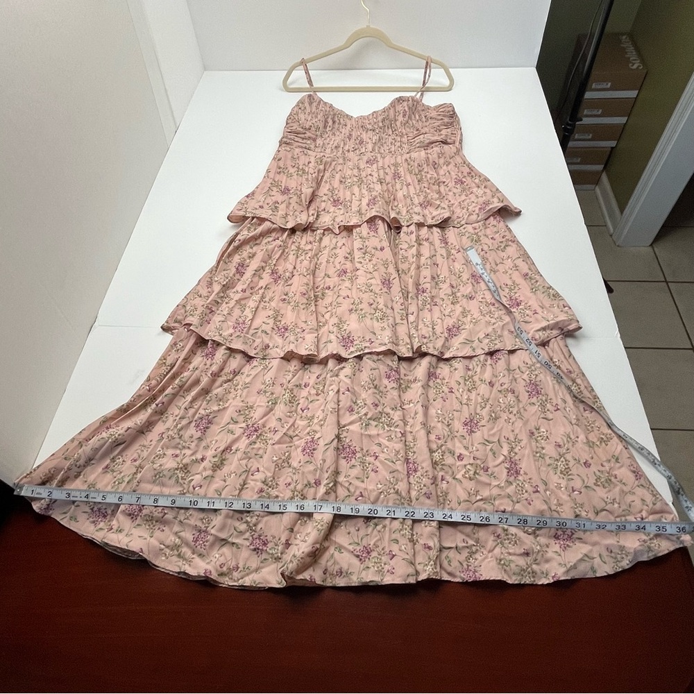 Lulus Pink Floral Bustier Corset‎ Pleated Tiered Chiffon Midi Dress XL *FLAWED - Picture 11 of 13